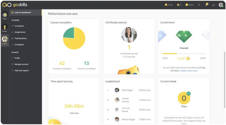 GoSkills learner dashboard