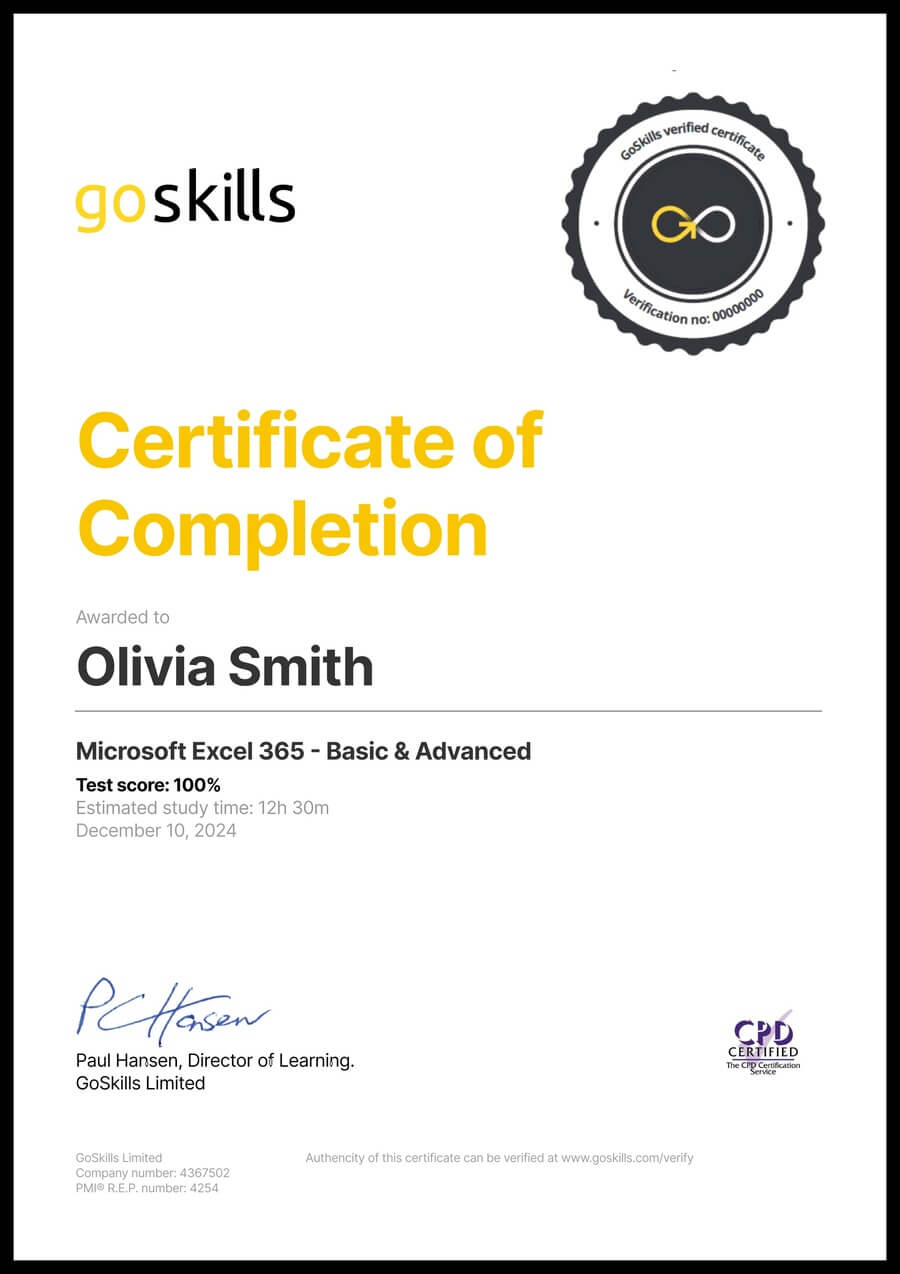 Certificate of completion sample