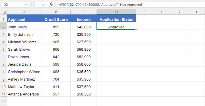 Excel nested IF/OR statement