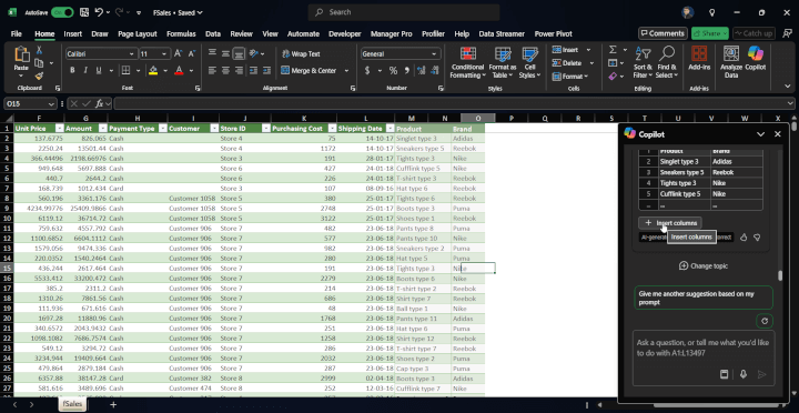 copilot excel prompt Split columns with ease