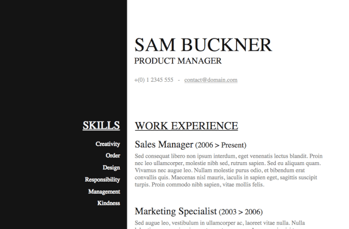 word resume templates (black and white resume)