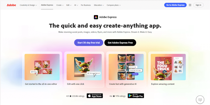 adobe express homepage