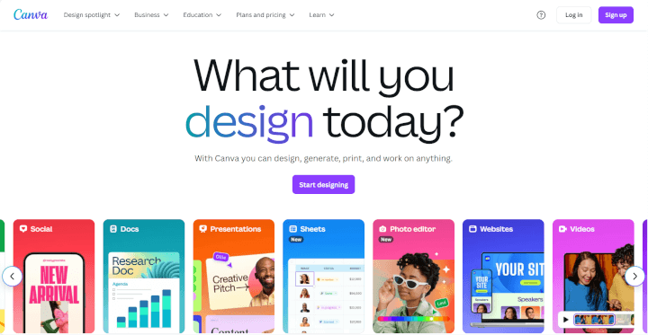 canva homepage